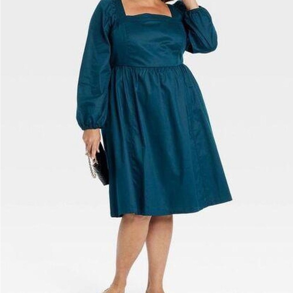 Ava & Viv Blue Pleated Sundress with Bishop Sleeves - Picture 3 of 6